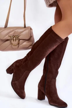 Kozaki Przed Kolano|Kozaki Na Obcasie>Laura Messi Kozaki Damskie Zamszowe 1415 Brązowe