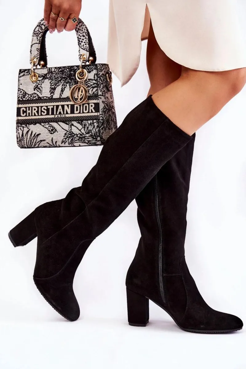 New Laura Messi Kozaki Damskie Zamszowe Czarne 1415