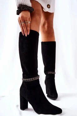 Best Laura Messi Kozaki Damskie Zamszowe Czarne 2292