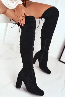 New Boto Kozaki Damskie Zamszowe Na Słupku Czarne Highso
