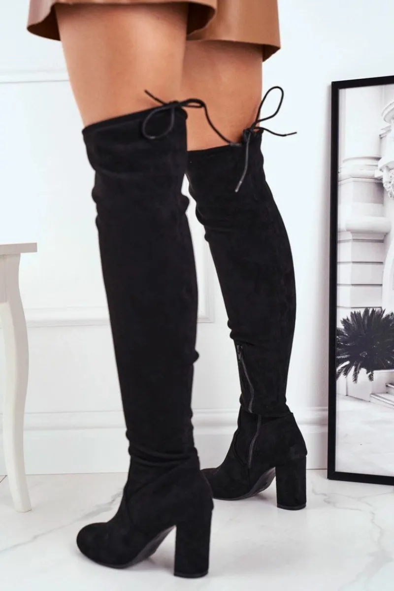 New Boto Kozaki Damskie Zamszowe Na Słupku Czarne Highso