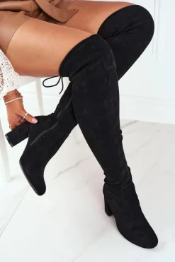 New Boto Kozaki Damskie Zamszowe Na Słupku Czarne Highso