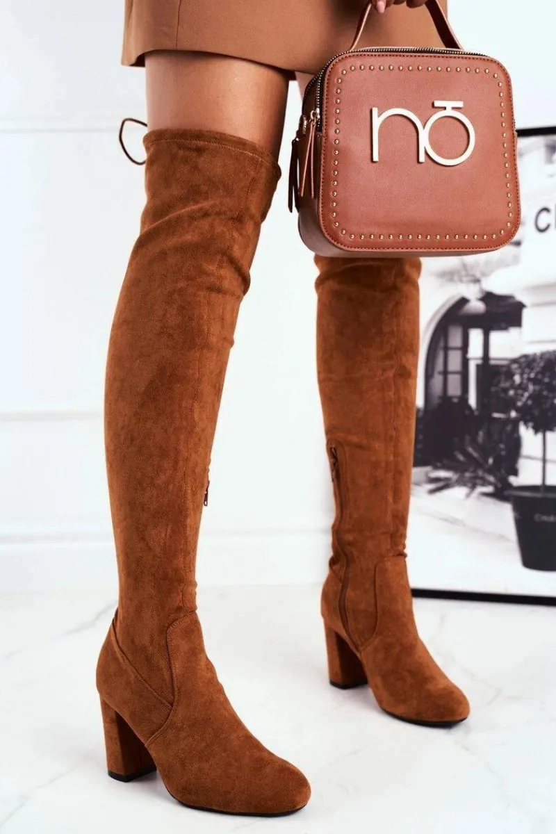 Kozaki Wiosenne|Kozaki Na Obcasie>Boto Kozaki Damskie Zamszowe Na Słupku Camel Highso