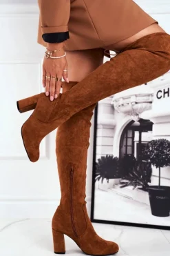 Kozaki Wiosenne|Kozaki Na Obcasie>Boto Kozaki Damskie Zamszowe Na Słupku Camel Highso