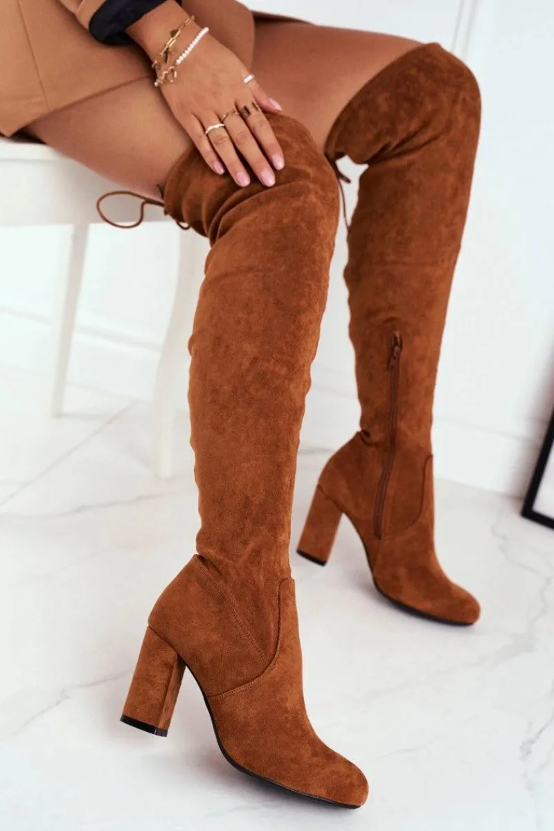 Kozaki Wiosenne|Kozaki Na Obcasie>Boto Kozaki Damskie Zamszowe Na Słupku Camel Highso