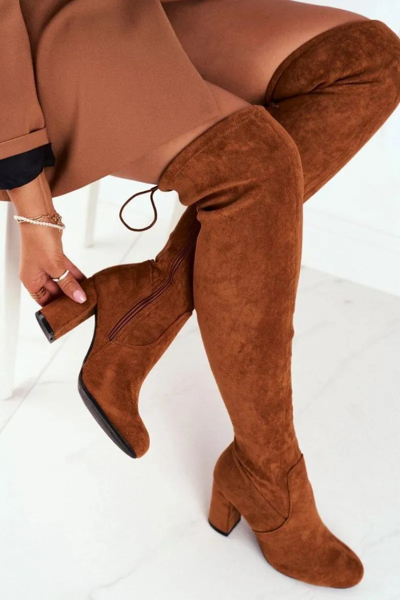 Kozaki Wiosenne|Kozaki Na Obcasie>Boto Kozaki Damskie Zamszowe Na Słupku Camel Highso