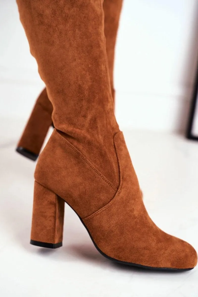 Kozaki Wiosenne|Kozaki Na Obcasie>Boto Kozaki Damskie Zamszowe Na Słupku Camel Highso