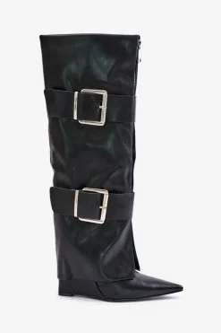 Best Boto Kozaki Do Kolana Na Koturnie Z Wywiniętą Cholewką I Klamrami Tamirla