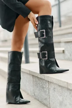 Best Boto Kozaki Do Kolana Na Koturnie Z Wywiniętą Cholewką I Klamrami Tamirla