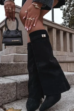 Kozaki Ocieplane|Kozaki Na Słupku></noscript>Boto Kozaki Eko Zamszowe Obcas Słupek Na Zamek Ocieplane Wywinięta Cholewka Beżowe Evyra Czarny