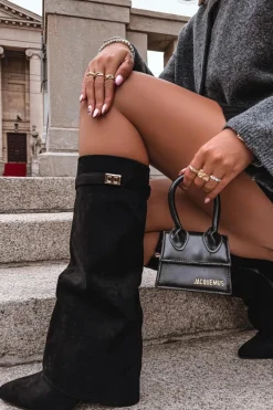 Kozaki Ocieplane|Kozaki Na Słupku></noscript>Boto Kozaki Eko Zamszowe Obcas Słupek Na Zamek Ocieplane Wywinięta Cholewka Beżowe Evyra Czarny