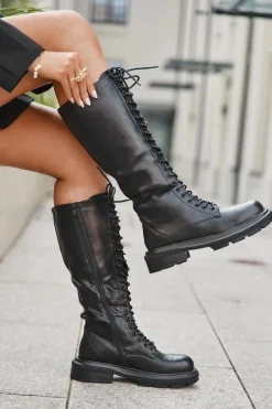 Kozaki Ocieplane|Kozaki Płaskie>Boto Kozaki Glany Damskie Ocieplane Eko Skórzane Czarne Selvina