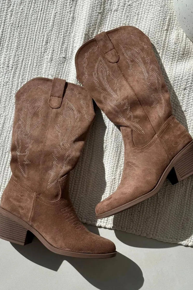 Kozaki Na Obcasie|Kozaki Zamszowe>Buty damskie Vinceza Kozaki Kowbojki Damskie Na Obcasie Ocieplane Vinceza 16508 Ciemnobeżowe Beżowy