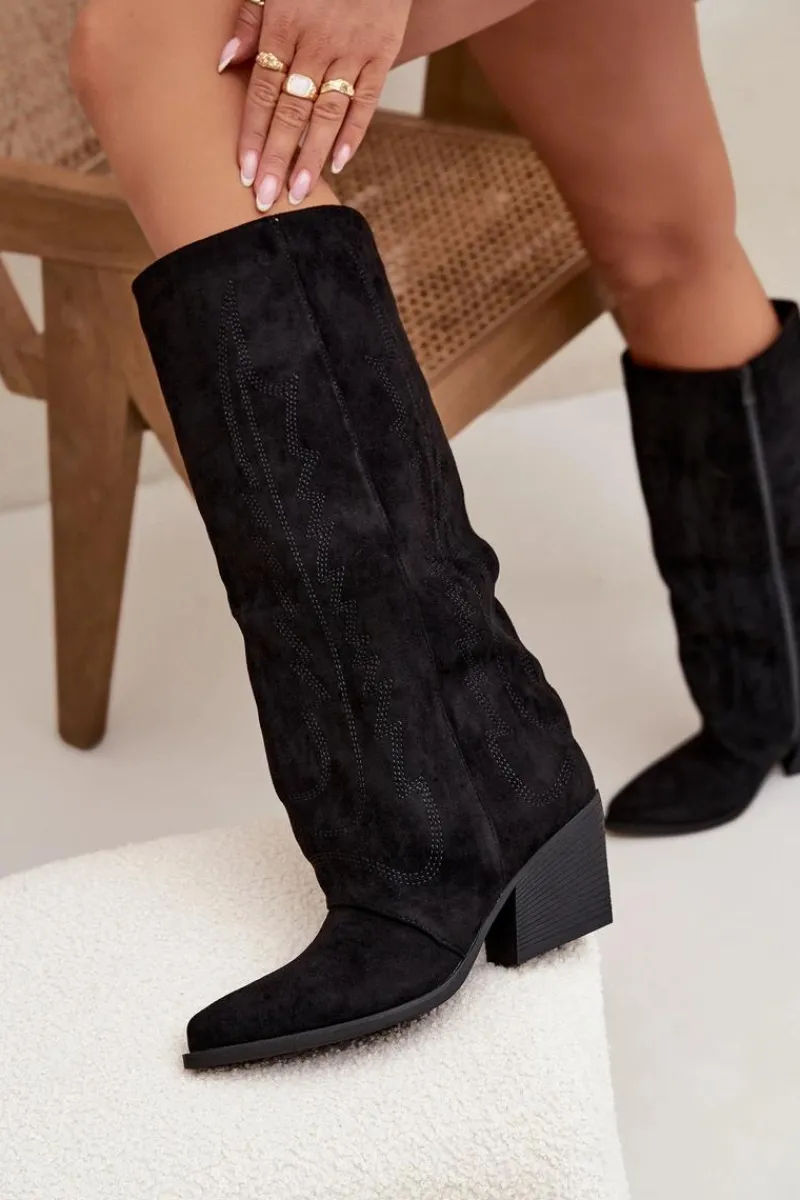 Kozaki Ocieplane|Kozaki Na Słupku>Boto Kozaki Kowbojki Damskie Na Zamek Czarne Isalina