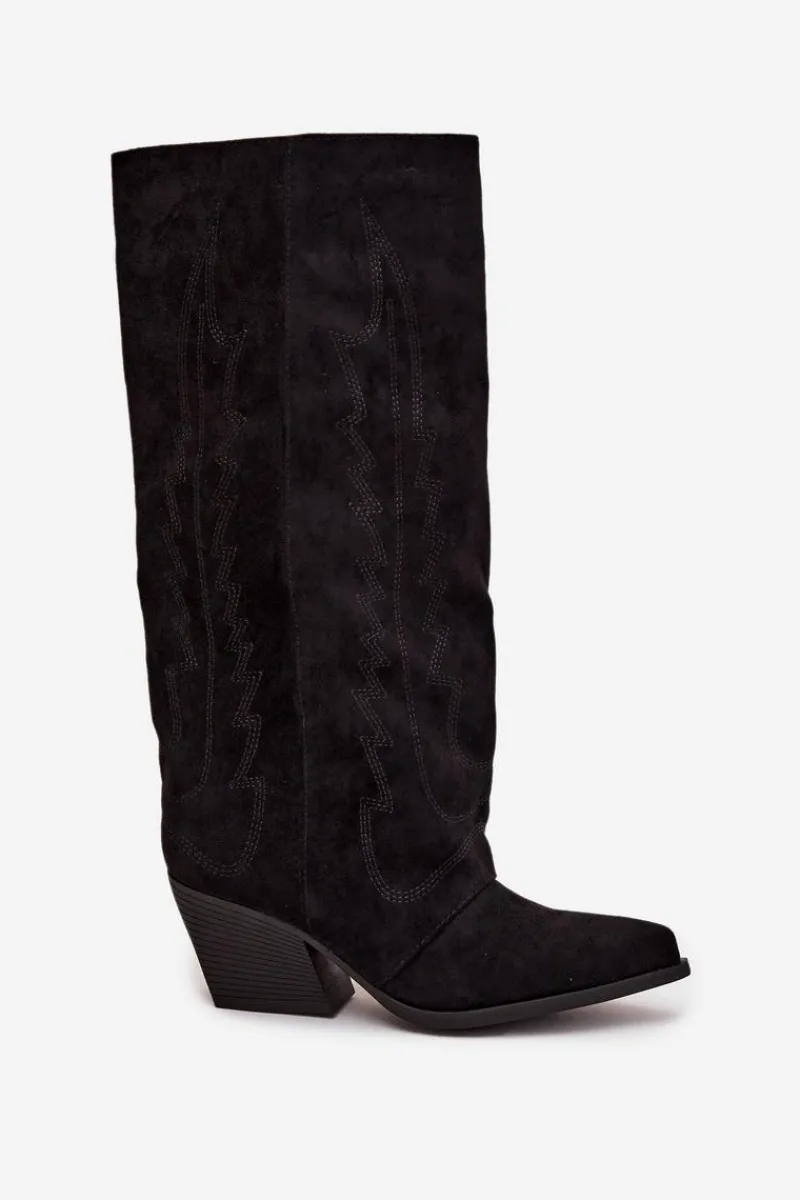 Kozaki Ocieplane|Kozaki Na Słupku>Boto Kozaki Kowbojki Damskie Na Zamek Czarne Isalina