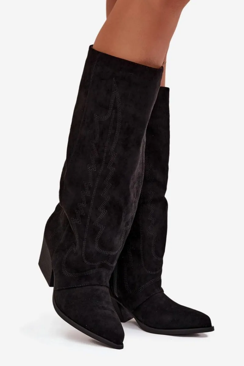 Kozaki Ocieplane|Kozaki Na Słupku>Boto Kozaki Kowbojki Damskie Na Zamek Czarne Isalina