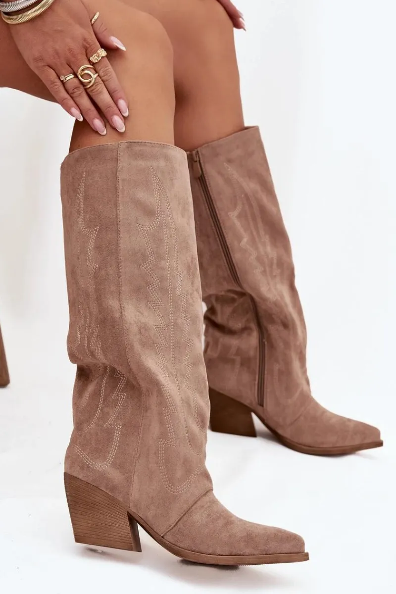 Hot Boto Kozaki Kowbojki Damskie Na Zamek Beżowe Isalina