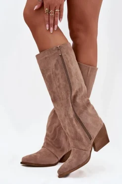 Hot Boto Kozaki Kowbojki Damskie Na Zamek Beżowe Isalina