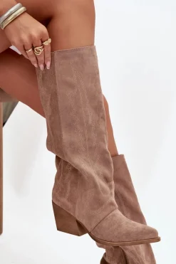 Hot Boto Kozaki Kowbojki Damskie Na Zamek Beżowe Isalina