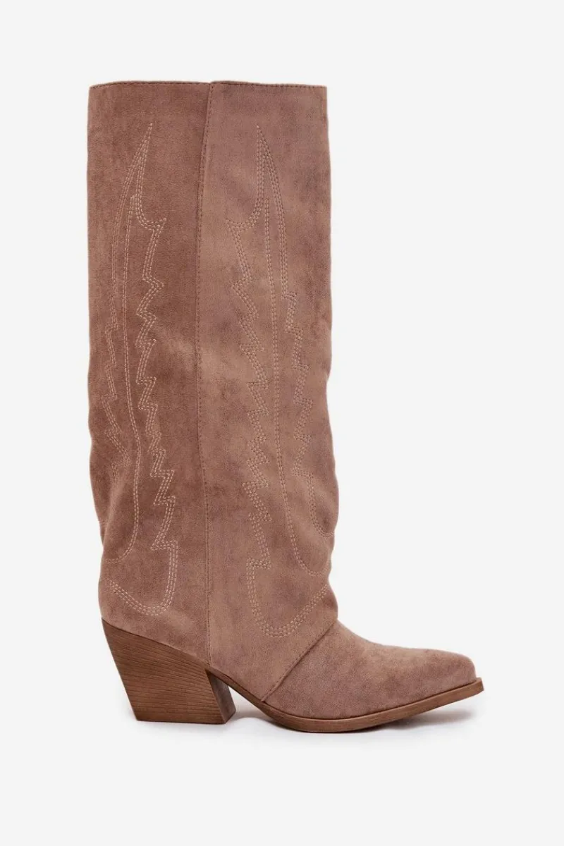 Hot Boto Kozaki Kowbojki Damskie Na Zamek Beżowe Isalina