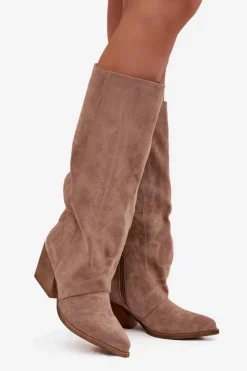 Hot Boto Kozaki Kowbojki Damskie Na Zamek Beżowe Isalina