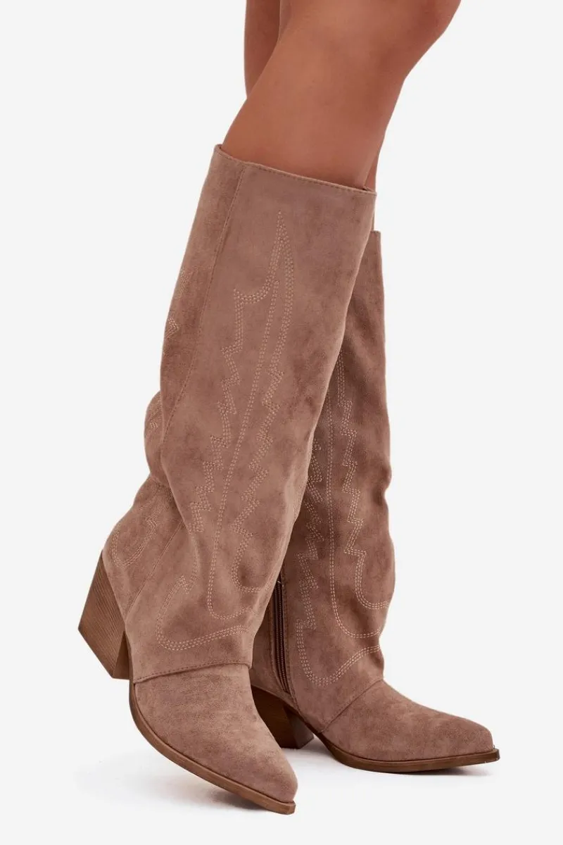 Hot Boto Kozaki Kowbojki Damskie Na Zamek Beżowe Isalina