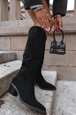 Discount Boto Kozaki Kowbojki Damskie Na Obcasie Z Eko Zamszu Czarne Esmira