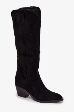 Discount Boto Kozaki Kowbojki Damskie Na Obcasie Z Eko Zamszu Czarne Esmira