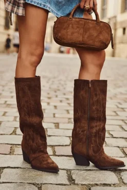 Kozaki Kowbojki Damskie Na Zamek Brązowe Isalina Damskie Kozaki Ocieplane|Kozaki Na Słupku