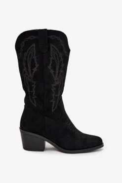 Discount Kozaki Kowbojki Damskie Na Obcasie Ocieplane Vinceza 16508 Czarne Damskie Kozaki Na Obcasie|Kozaki Zamszowe