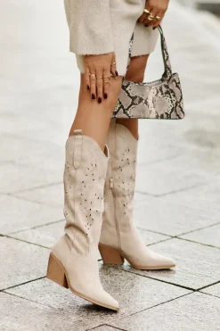 Kozaki Ażurowe|Kozaki Przed Kolano>Boto Kozaki Kowbojki Na Słupku Z Ażurowym Wzorem Przed Kolano Jasnobeżowe Innathoria