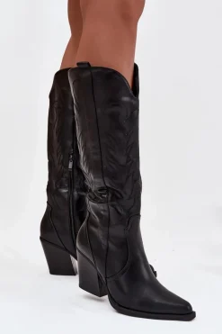 Hot Boto Kozaki Kowbojki Na Słupku Eko Skórzane Ocieplane Czarne Zareen