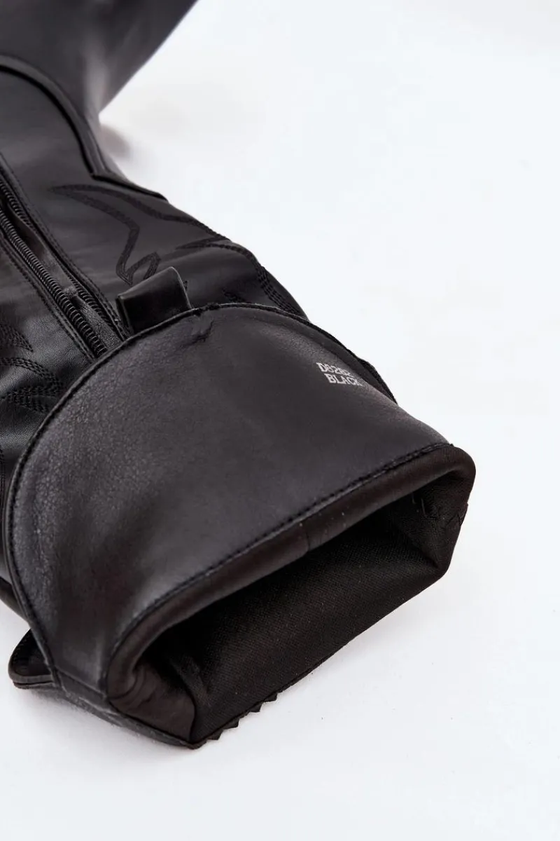 Hot Boto Kozaki Kowbojki Na Słupku Eko Skórzane Ocieplane Czarne Zareen