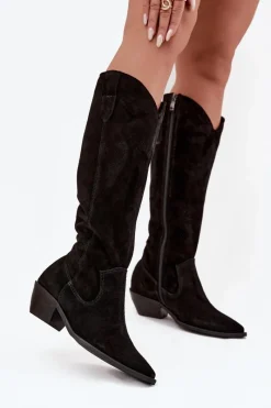 Kozaki Ocieplane|Kozaki Wiosenne>Zazoo Kozaki Kowbojki Z Naturalnego Zamszu Ocieplane 4225 Czarne Czarny