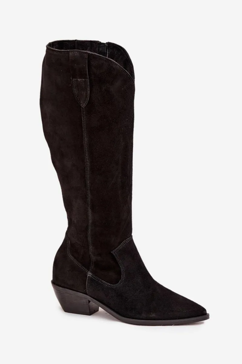 Kozaki Ocieplane|Kozaki Wiosenne>Zazoo Kozaki Kowbojki Z Naturalnego Zamszu Ocieplane 4225 Czarne Czarny