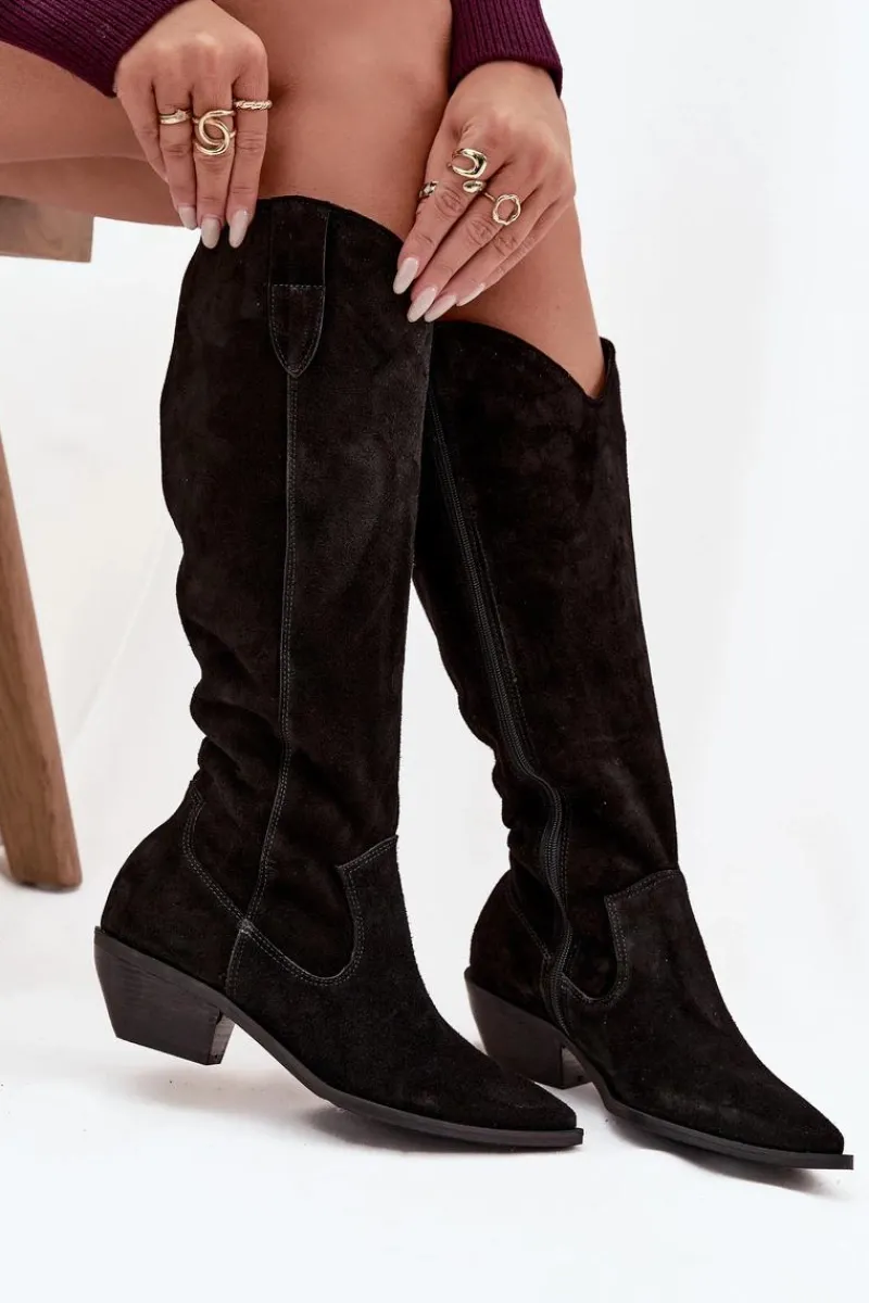 Kozaki Ocieplane|Kozaki Wiosenne>Zazoo Kozaki Kowbojki Z Naturalnego Zamszu Ocieplane 4225 Czarne Czarny