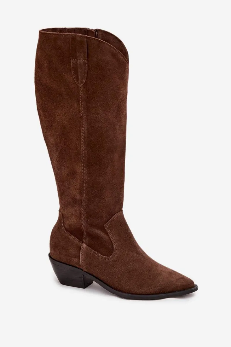 Discount Kozaki Kowbojki Z Naturalnego Zamszu Ocieplane 4225 Brązowe Damskie Kozaki Ocieplane|Kozaki Wiosenne