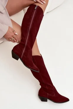 Clearance Zazoo Kozaki Kowbojki Z Naturalnego Zamszu Ocieplane 4225 Bordowe Czerwony