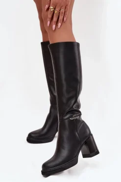 Buty damskie Vinceza Kozaki Muszkieterki Damskie Z Naturalnej Skóry Na Słupku Ocieplane Vinceza 66826 Czarne