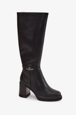 Buty damskie Vinceza Kozaki Muszkieterki Damskie Z Naturalnej Skóry Na Słupku Ocieplane Vinceza 66826 Czarne