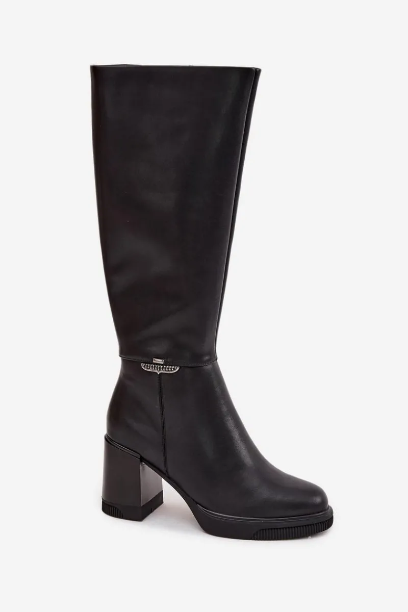 Buty damskie Vinceza Kozaki Muszkieterki Damskie Z Naturalnej Skóry Na Słupku Ocieplane Vinceza 66826 Czarne