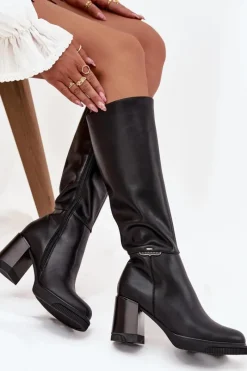 Buty damskie Vinceza Kozaki Muszkieterki Damskie Z Naturalnej Skóry Na Słupku Ocieplane Vinceza 66826 Czarne