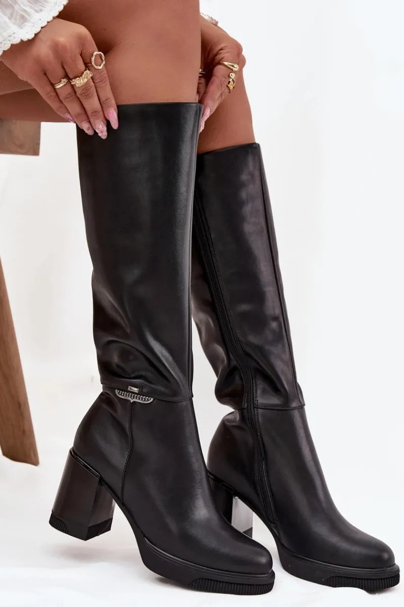 Buty damskie Vinceza Kozaki Muszkieterki Damskie Z Naturalnej Skóry Na Słupku Ocieplane Vinceza 66826 Czarne