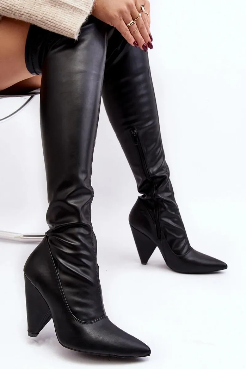 Muszkieterki|Kozaki Na Słupku>Boto Kozaki Na Obcasie EkoSkóra Lu Boo Czarne