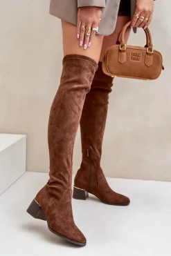 Muszkieterki|Kozaki Za Kolano>Boto Kozaki Na Obcasie Klocku Za Kolano Z Eko Zamszu Brązowe Galadi