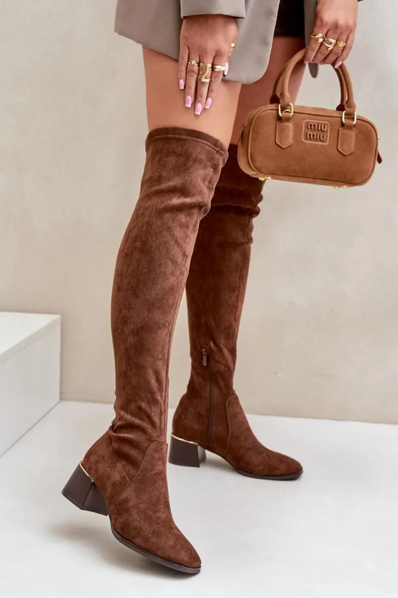 Muszkieterki|Kozaki Za Kolano>Boto Kozaki Na Obcasie Klocku Za Kolano Z Eko Zamszu Brązowe Galadi