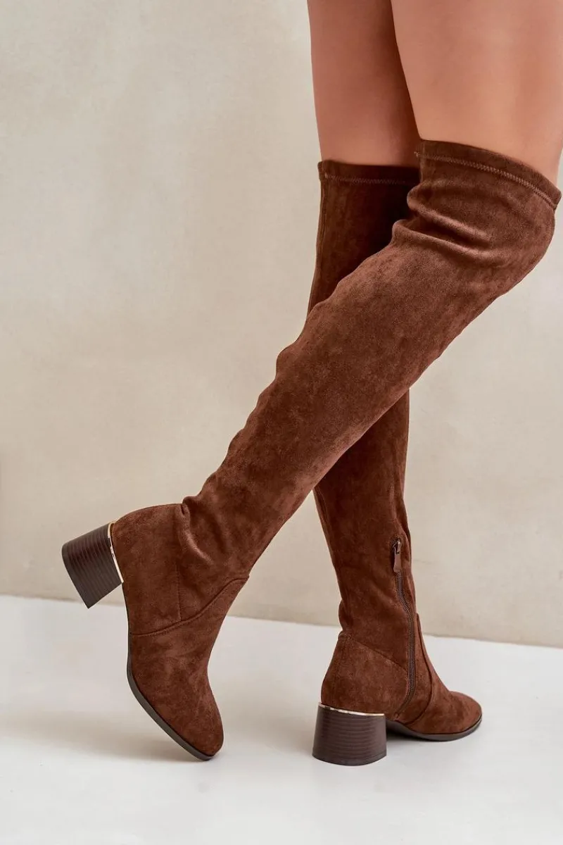 Muszkieterki|Kozaki Za Kolano>Boto Kozaki Na Obcasie Klocku Za Kolano Z Eko Zamszu Brązowe Galadi