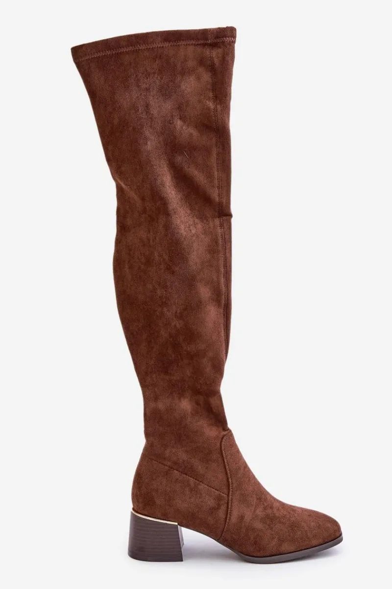 Muszkieterki|Kozaki Za Kolano>Boto Kozaki Na Obcasie Klocku Za Kolano Z Eko Zamszu Brązowe Galadi