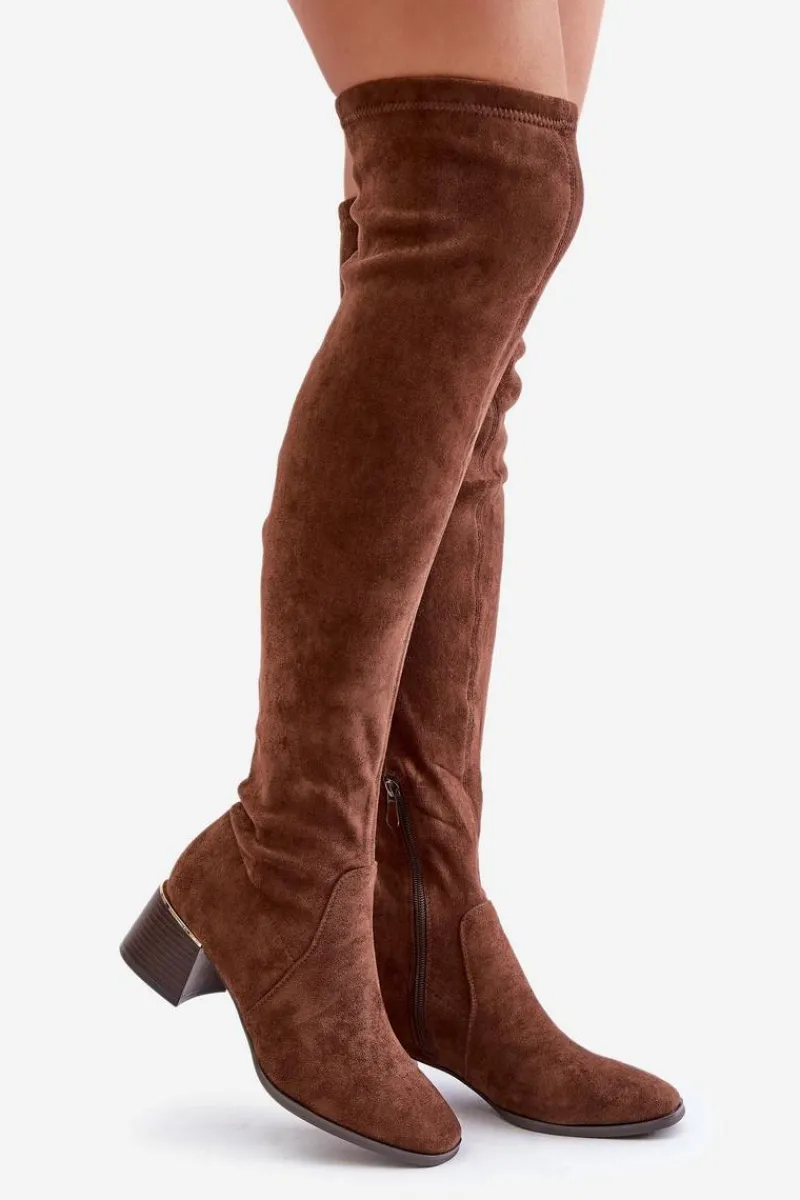 Muszkieterki|Kozaki Za Kolano>Boto Kozaki Na Obcasie Klocku Za Kolano Z Eko Zamszu Brązowe Galadi