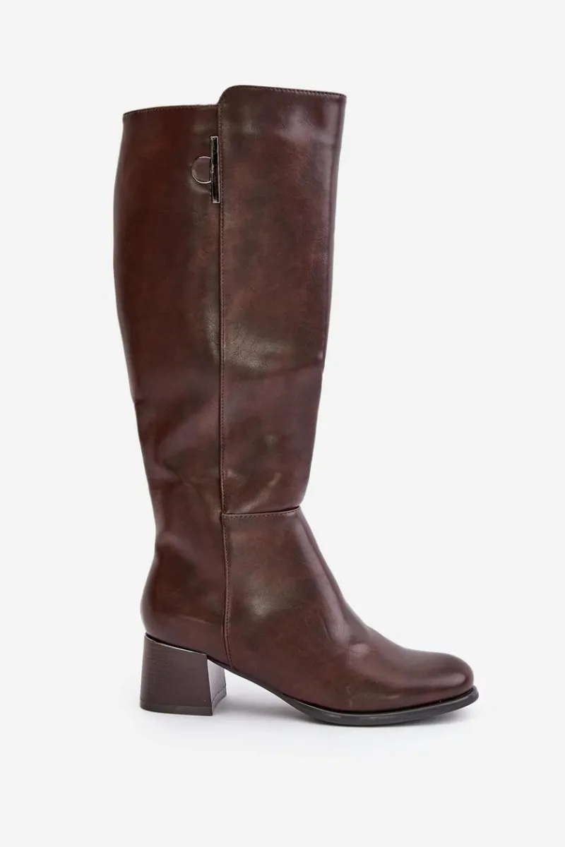 Boto Kozaki Na Obcasie Z Eko Skóry Przed Kolano Brązowe Izanae